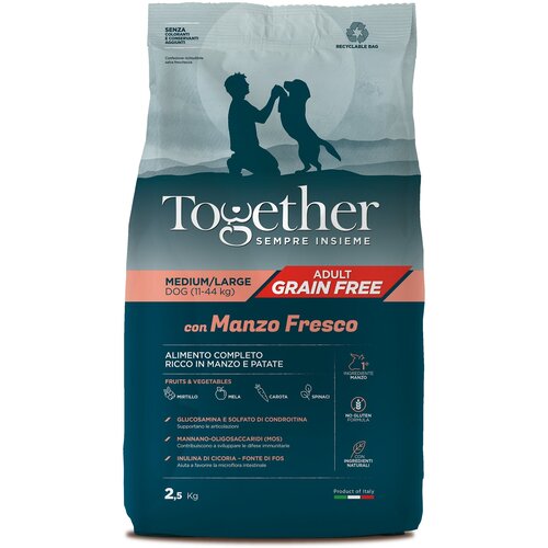Together Dog Adult Grain Free беззерновой корм для взрослых собак средних и крупных пород Говядина и картофель, 2,5 кг.
