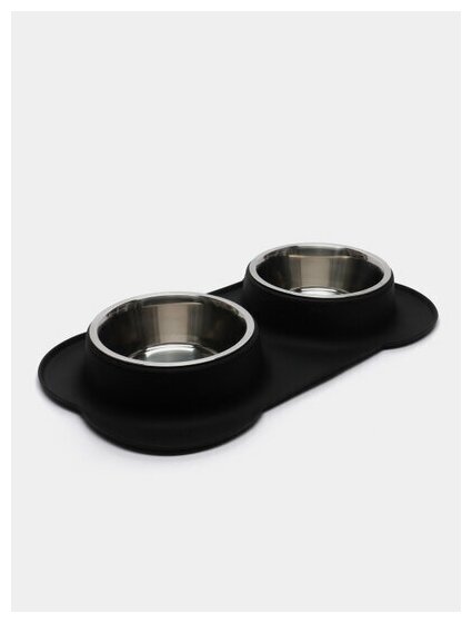 Миска двойная с силиконовым основанием для животных, для собак STEFAN, размер XL, 2х1400мл, черная WF07009 - фотография № 8