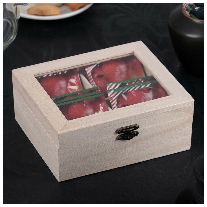 Ящик для хранения чайных пакетиков Цейлон , 4 ячейки, 16x13,8x6,5 см