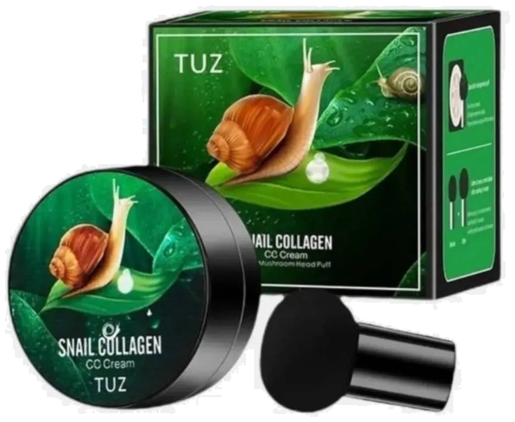 TUZ Snail Collagen CC Cream, 15 мл ТОН-01/ Увлажняющий-Влагостойкий СС Крем-Кушон для макияжа, тональная основа с муцином Улитки и Коллагена