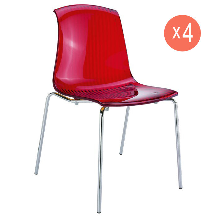 Комплект из 4 прозрачных стульев Siesta Contract Allegra Set 4, цвет красный