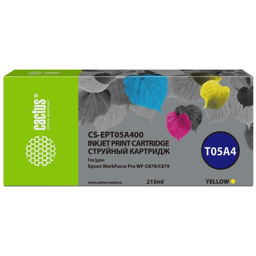 Картридж T05A4 Yellow для принтера Эпсон, Epson WorkForce Pro WF-C 878; WF-C 879 cactus картридж струйный cactus cs ept05a200 t05a2 голубой 215мл для epson workforce pro wf c878 c879