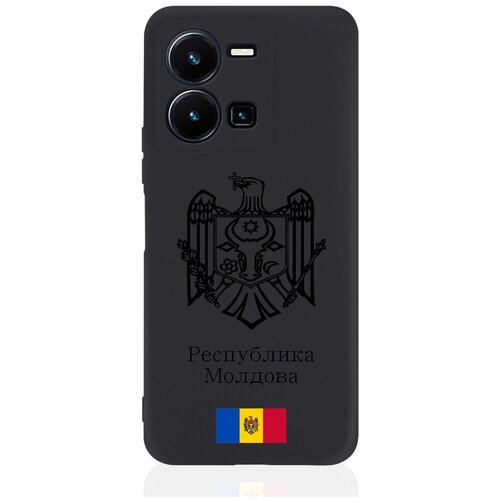 Черный силиконовый чехол для Vivo Y35 Черный лаковый Герб Республики Молдова/ Герб Молдавии