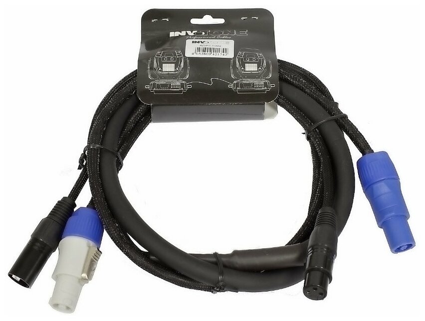 INVOTONE ADPC1002 кабель смежный 3х1.5мм & 2х0.22мм; PowerCon in/out - XLR DMX in/out; 2 м