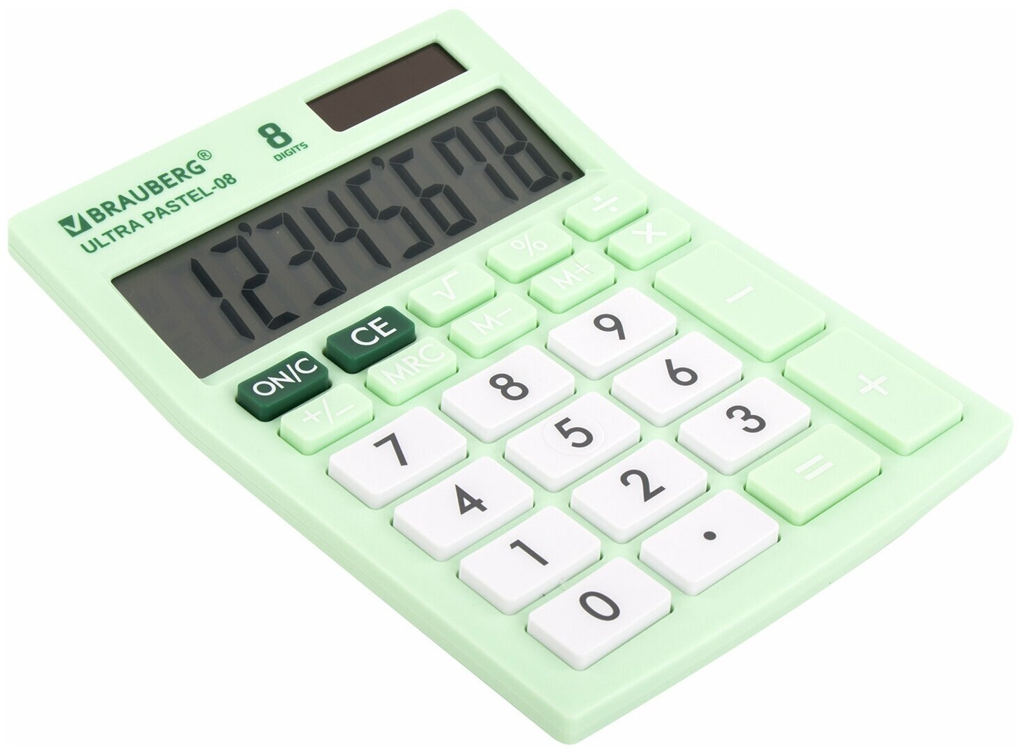 Калькулятор настольный BRAUBERG ULTRA PASTEL-08-LG, компактный (154x115 мм), 8 разрядов, двойное питание, мятный, 250515