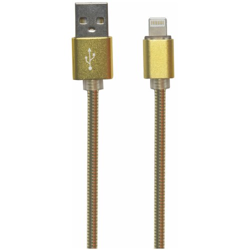 USB кабель LP для Apple Lightning 8 pin Металлическая оплетка 1м. (золотой/европакет)