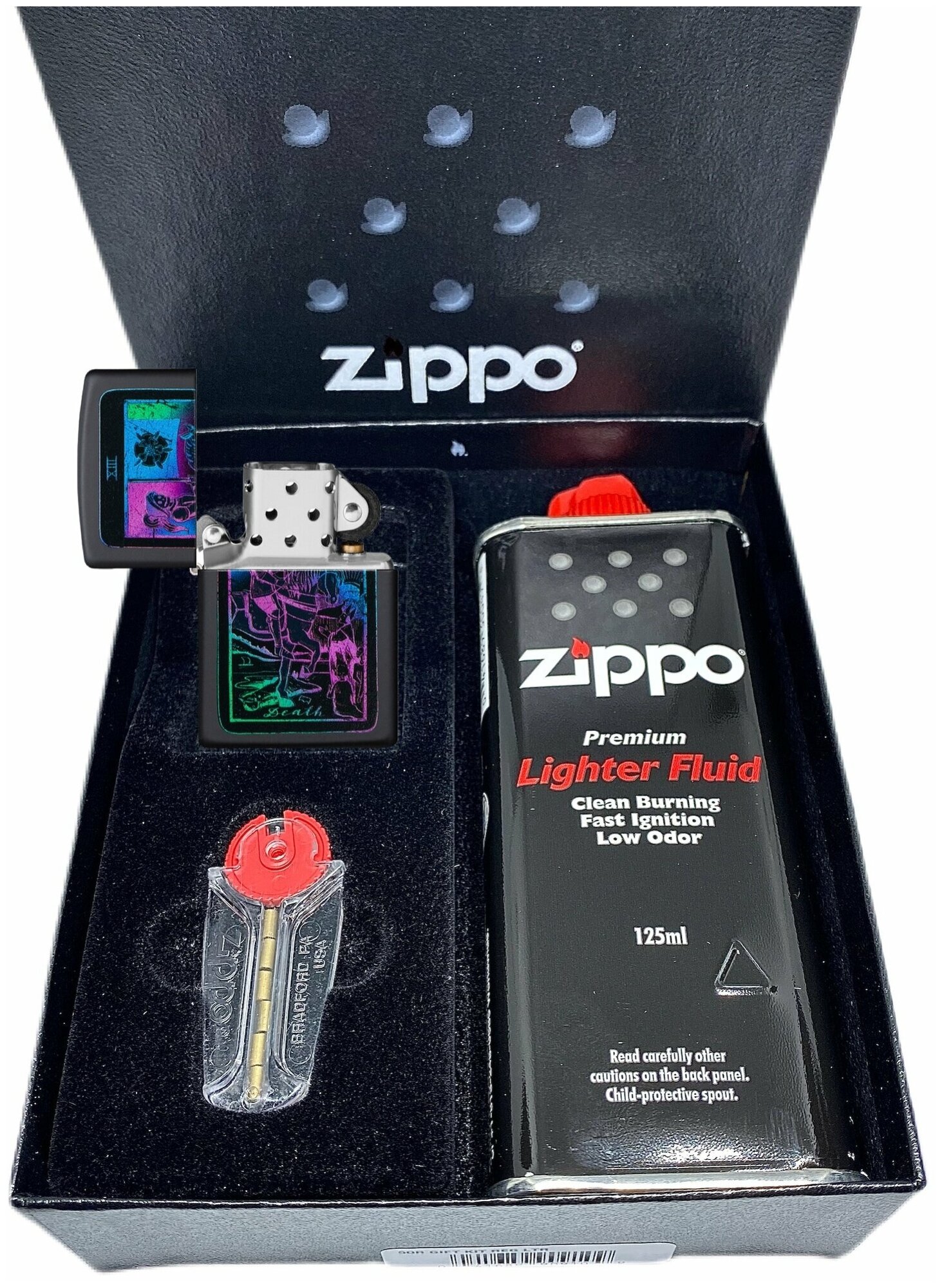 Подарочный набор ZIPPO ( Зажигалка ZIPPO 49698, чёрная, с покрытием Black Matte + кремни + топливо, 125 мл ) - фотография № 6