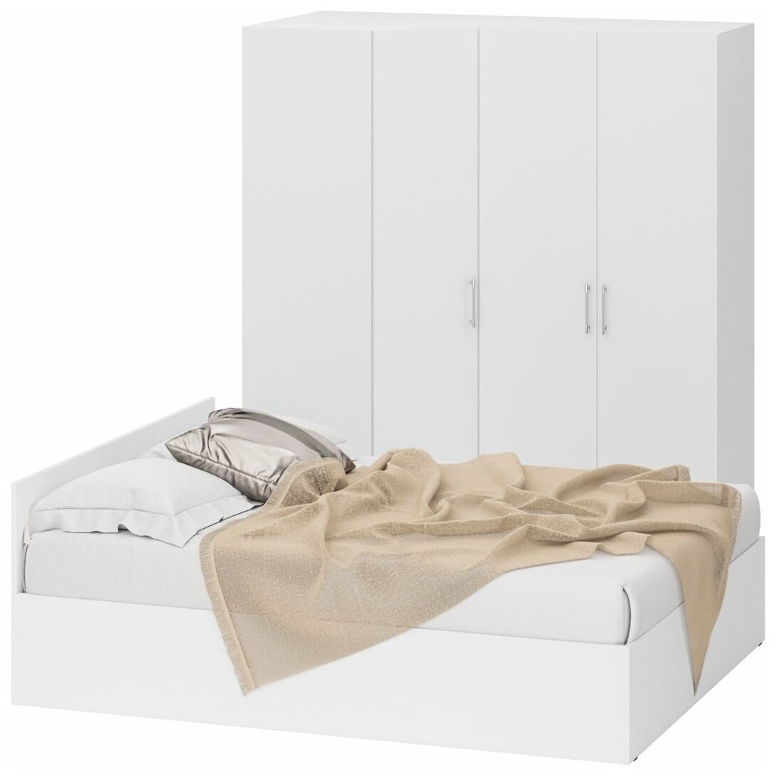 Гарнитур спальный белый № 2 Стандарт с кроватью 1600, цвет белый, спальное место 1600х2000 мм, без матраса, основание есть