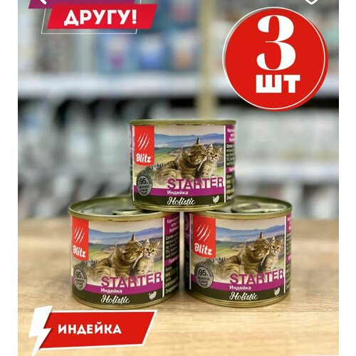 Консервы BLITZ Holistic Starter для котят, беременных и кормящих кошек (индейка) 200 г, 3 шт.