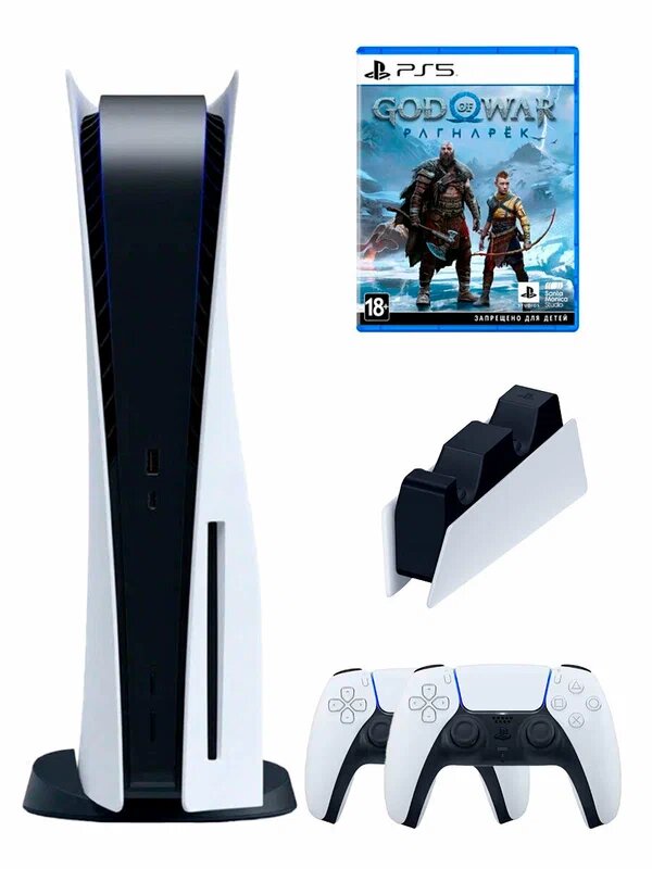 PS5 (ПС5) Игровая приставка Sony PlayStation 5 ( 3-я ревизия) + 2-й геймпад(белый) + зарядное + игра God of War