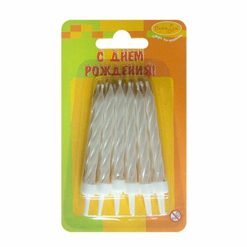 Свеча для торта Перламутр белый с держателями 12 шт 6 см