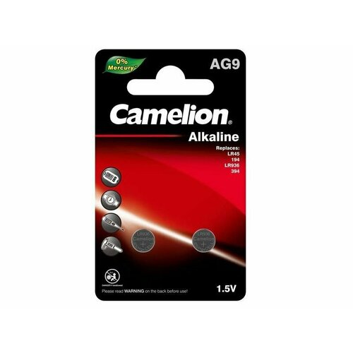Батарейка щелочная Camelion AG9 (380, 394, SR45, G9) - 2 шт батарейка lr45 ag9 394 lr936 1 5v smartbuy blister упаковка 10 шт