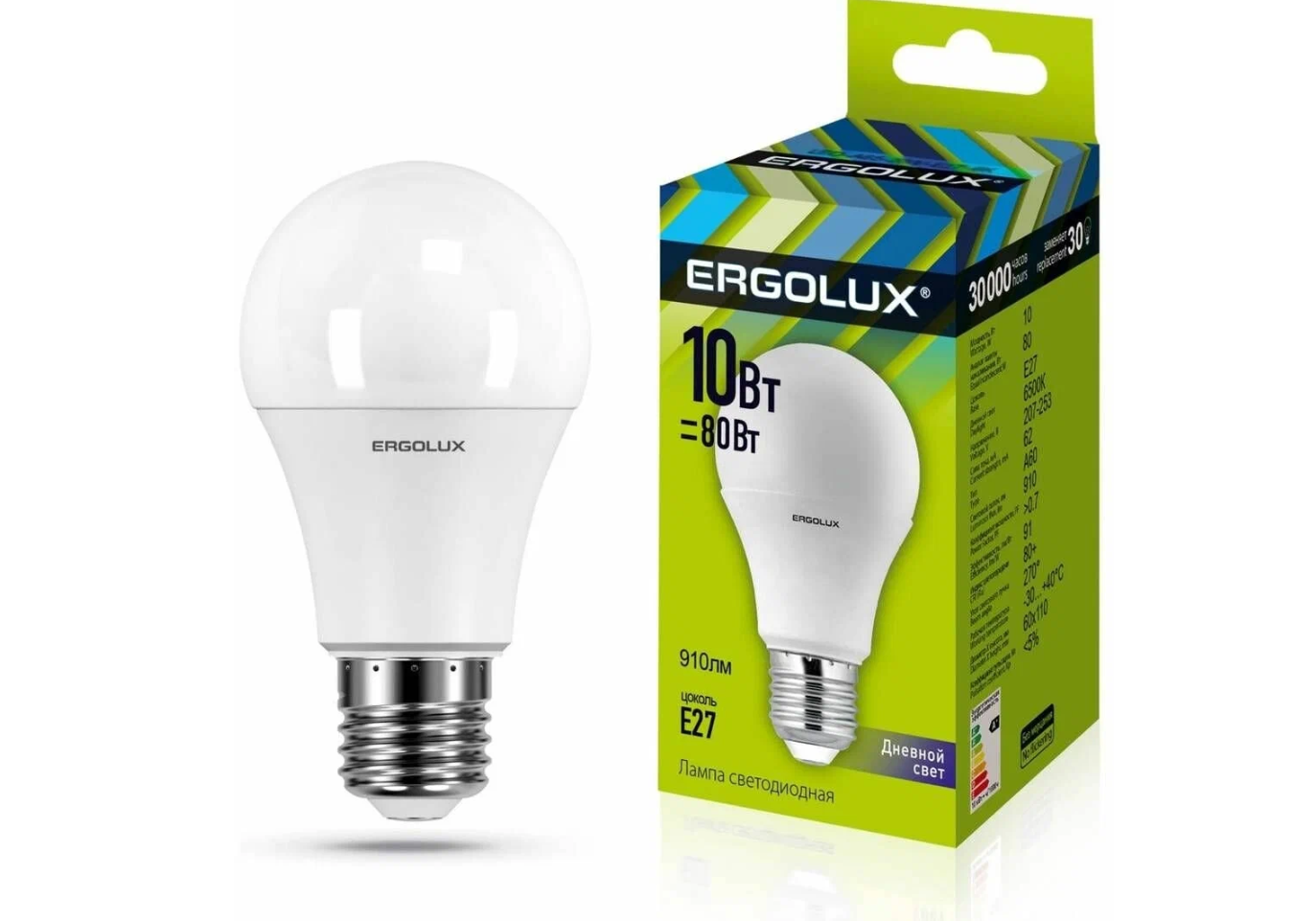Светодиодная лампа Ergolux 10W/A60/220V/E27/6000K