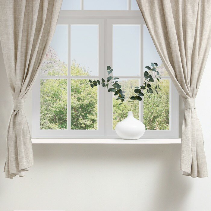 фото Шторы для кухни Доляна "Душевная кухня" 146х180 см - 2 шт, подхваты - 2 шт, 50% хл, 50% пэ