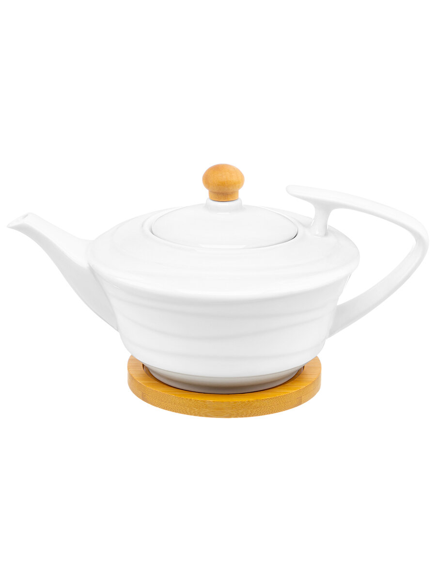 фото Чайник заварочный 600 мл Elan Gallery Айсберг волны, 23,5х15х12,5 см, на деревянной подставке