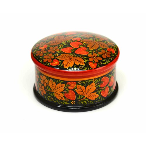 Шкатулка деревянная хохлома Клубника D15 H 85 2410₽