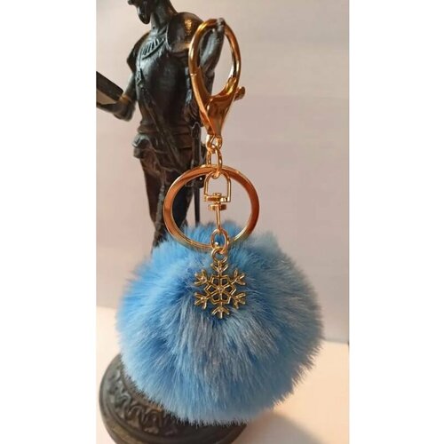 Брелок, голубой брелок для ключей пушистый лисенок 22 см