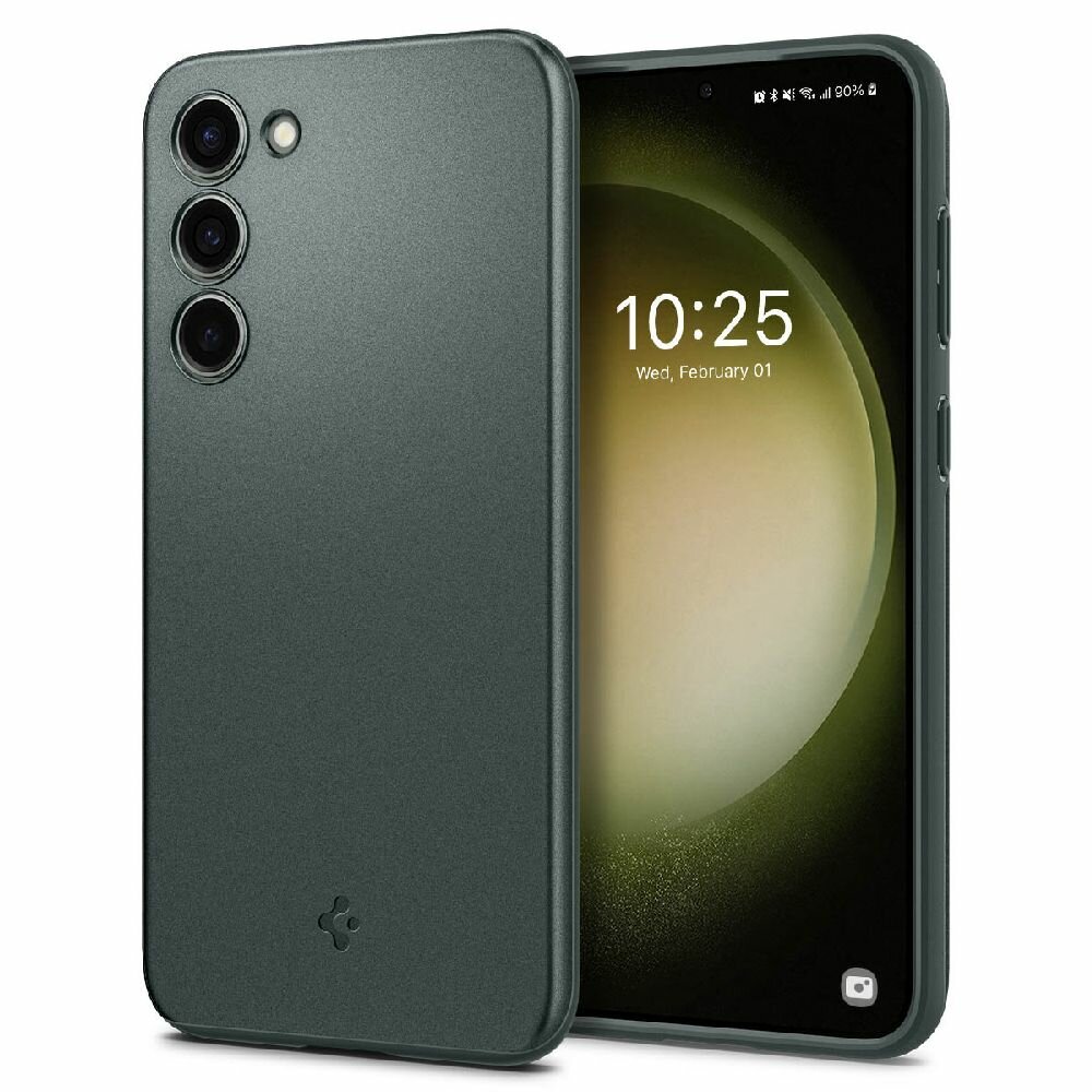 Чехол Spigen на Samsung Galaxy S23 (ACS06084) Thin Fit / Спиген чехол для Галакси С23 тонкий, противоударный, с защитой камеры, темно-зеленый