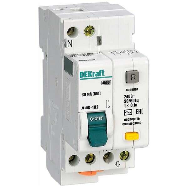 Дифференциальный автомат Dekraft 2P N C32 A 30 мА 4.5 кА AC 16006DEK