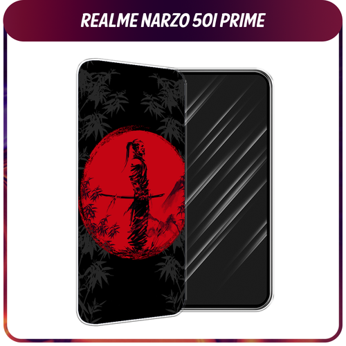 Силиконовый чехол на Realme Narzo 50i Prime / Реалми Нарзо 50i Прайм Самурай на красном фоне силиконовый чехол на realme narzo 50i prime реалми нарзо 50i прайм прозрачный