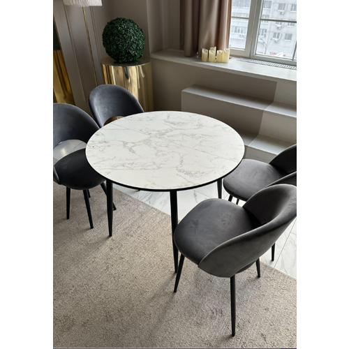 Стол кухонный Раздвижной Круглый белый мрамор две вставки