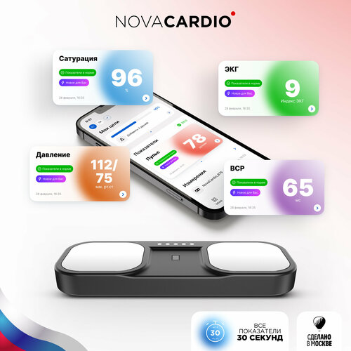 Кардиомонитор NovaCardio: кардио карта - трекер здоровья, мониторинг сердечно-сосудистых заболеваний, тонометр цифровой, пульсоксиметр и электрокардиограф ЭКГ трешкур т пармон е ляджина о овечкина м нарушение ритма сердца
