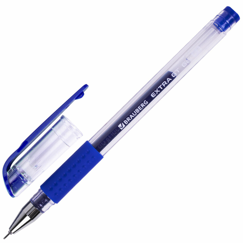 Ручка гелевая с грипом BRAUBERG "EXTRA GT NEEDLE", синяя, игольчатый узел 0,5 мм, линия 0,35 мм, 143916 упаковка 36 шт.