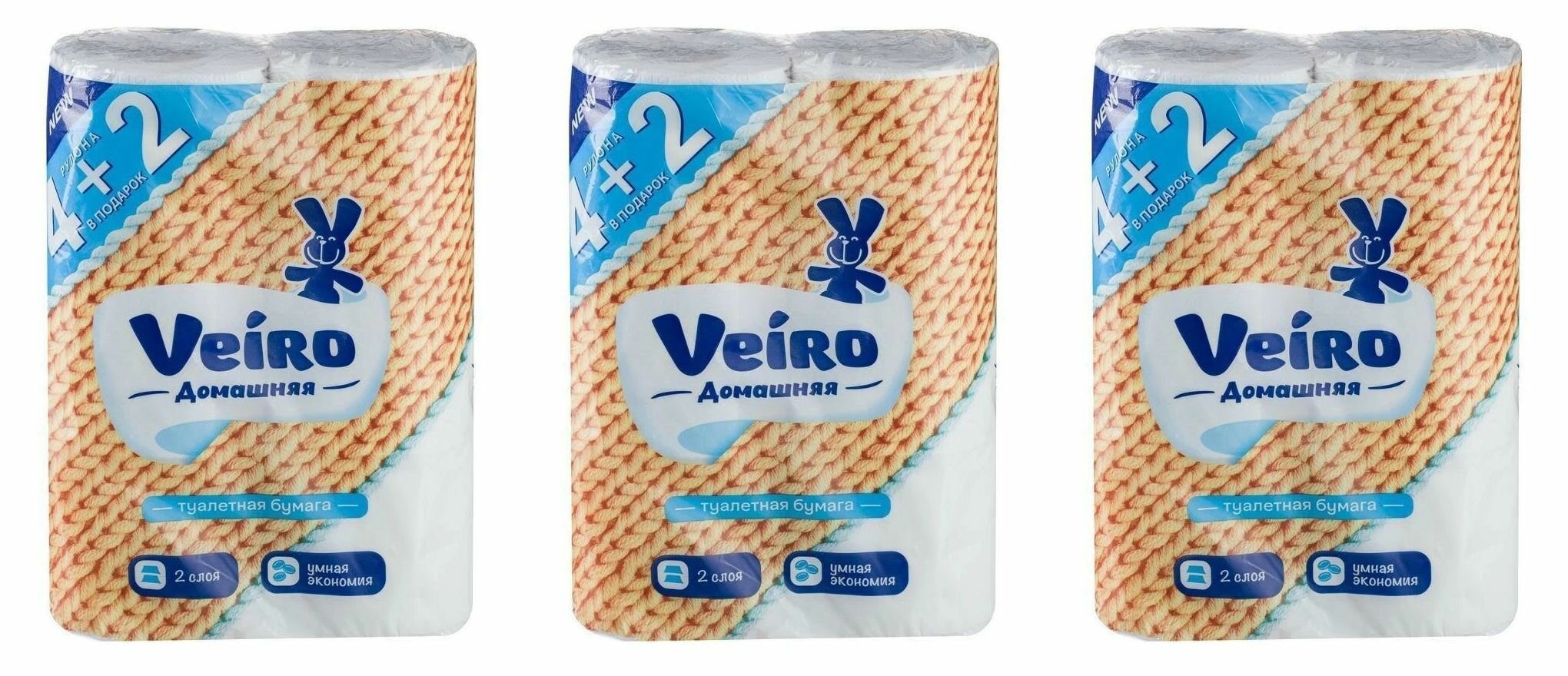 Veiro Бумага туалетная Домашняя, 2 слоя, 6 рулонов, белая, 3 шт.