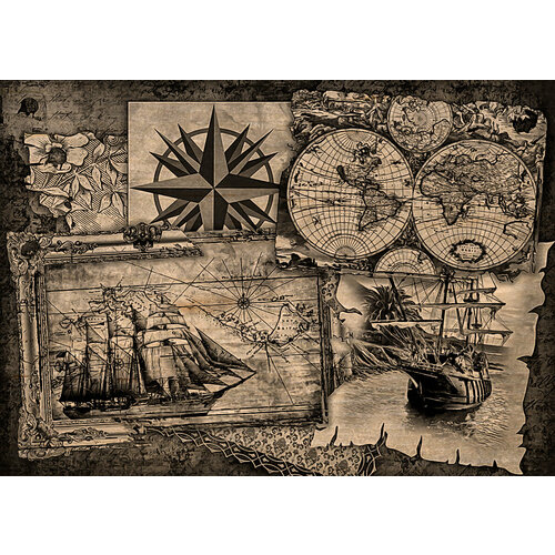 Винтажная картина с морской тематикой выжженная на дереве