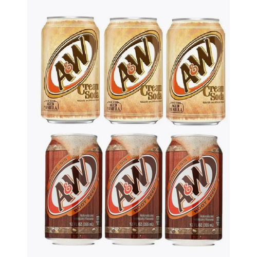 Набор напитков A&W, Root Beer и Cream Soda, ( 6 банок по 0.35 л) USA