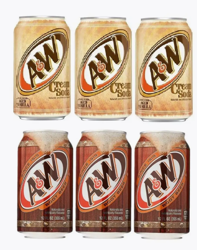 Набор напитков A&W, Root Beer и Cream Soda, ( 6 банок по 0.35 л) USA