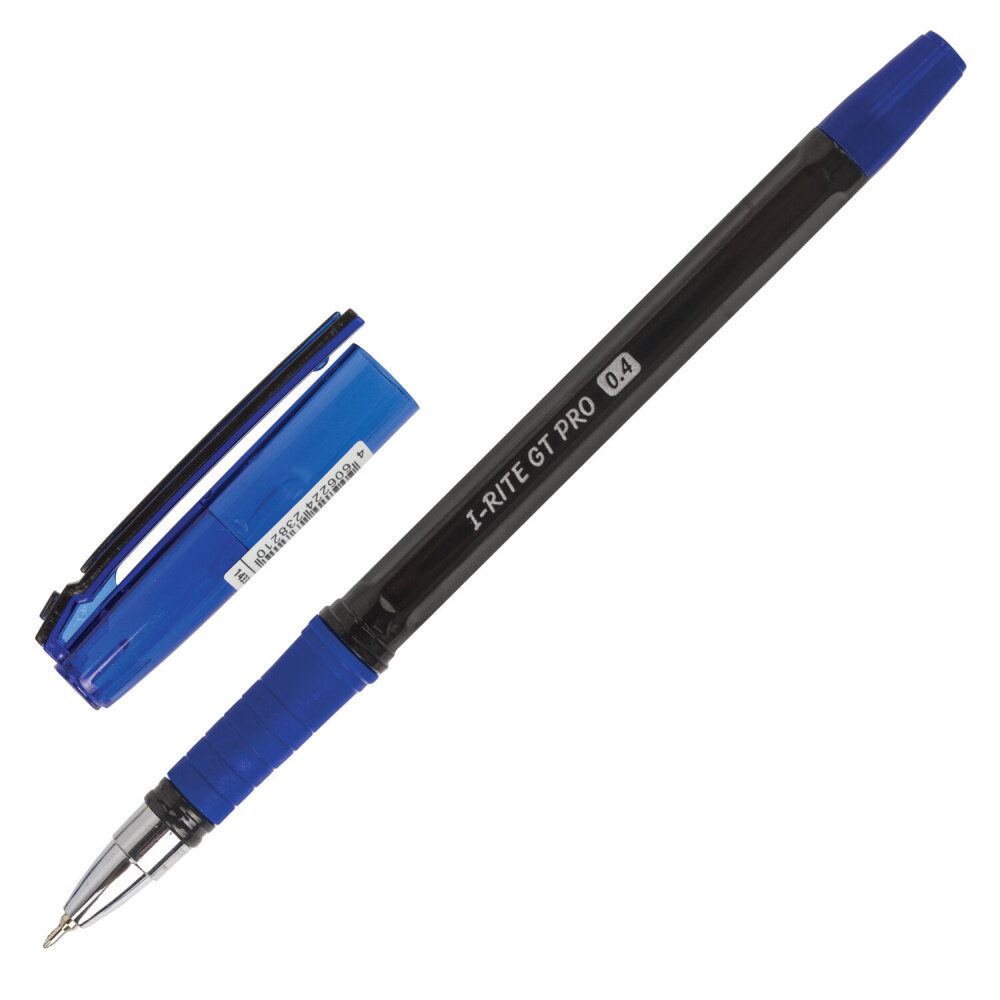 Ручка шариковая масляная с грипом BRAUBERG "i-Rite GT PRO", синяя, корпус тонирированный черный, узел 0,4 мм, 143303 упаковка 24 шт.