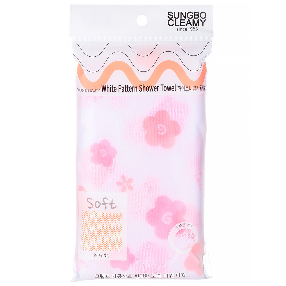 Мягкая мочалка для душа Sung bo Cleamy White Pattern Shower Towel, 1 шт