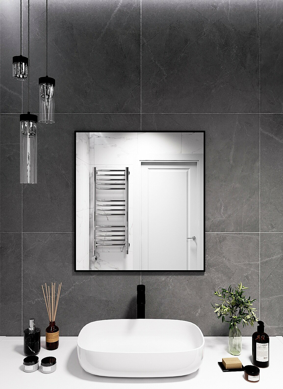 Зеркало настенное в алюминиевой раме BLX MIRROR 70х70 см. Черное