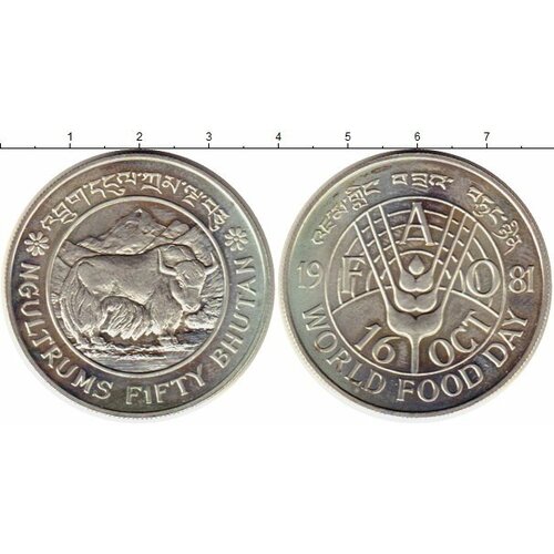 Клуб Нумизмат Монета 50 нгултрум Бутана 1981 года Серебро Бизон, ФАО