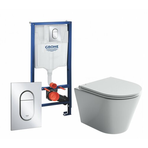 Комплект 3 в 1 инсталляция Grohe Solido 39504000 + Унитаз подвесной Ceramica Nova Forma CN3011 + кнопка хром Arena Cosmopolitan