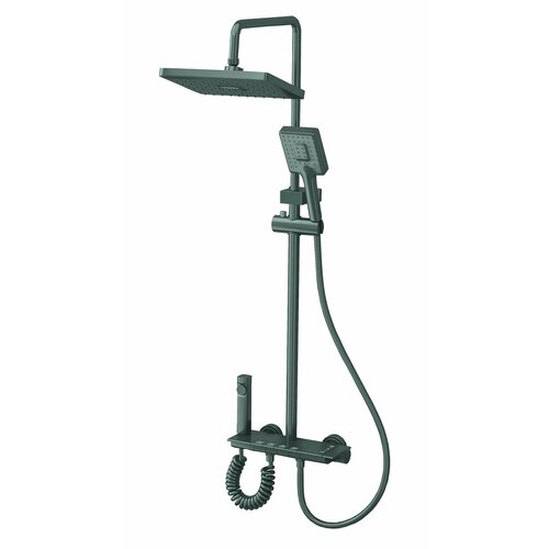 Душевая система с тропическим душем чёрного цвета BCS009(Black),4 режима, кнопочное переключение, со смесителем, алюминий