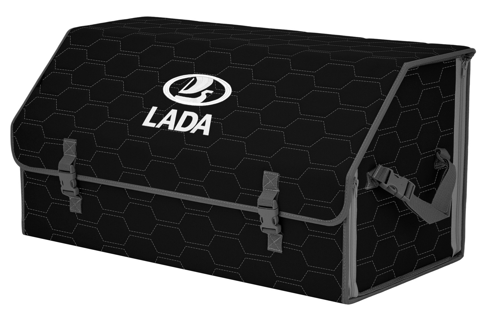 Органайзер-саквояж "Союз" в багажник LADA (лада), размер XL Plus. Цвет: черный с серой прострочкой Соты.