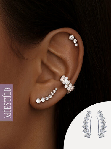 Изображение товара Серьги клаймберы, серебро, 925 проба, родирование, фианит