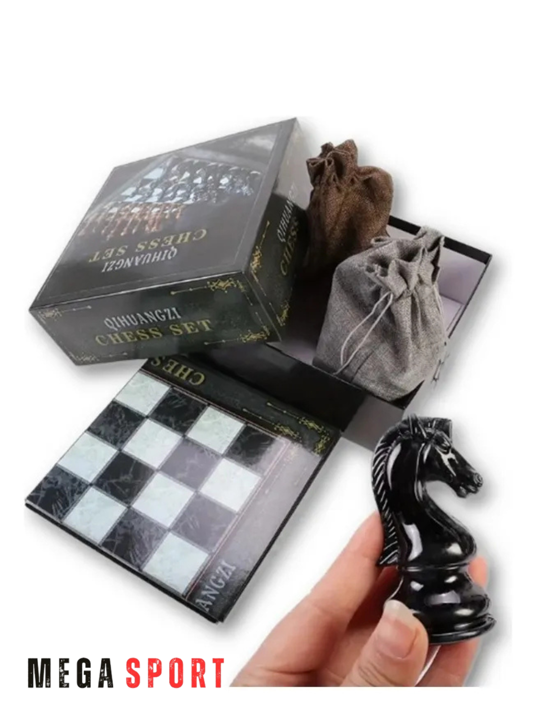 Набор шахмат QIHUANGZI, металлические фигуры, в подарочной коробке 80-88
