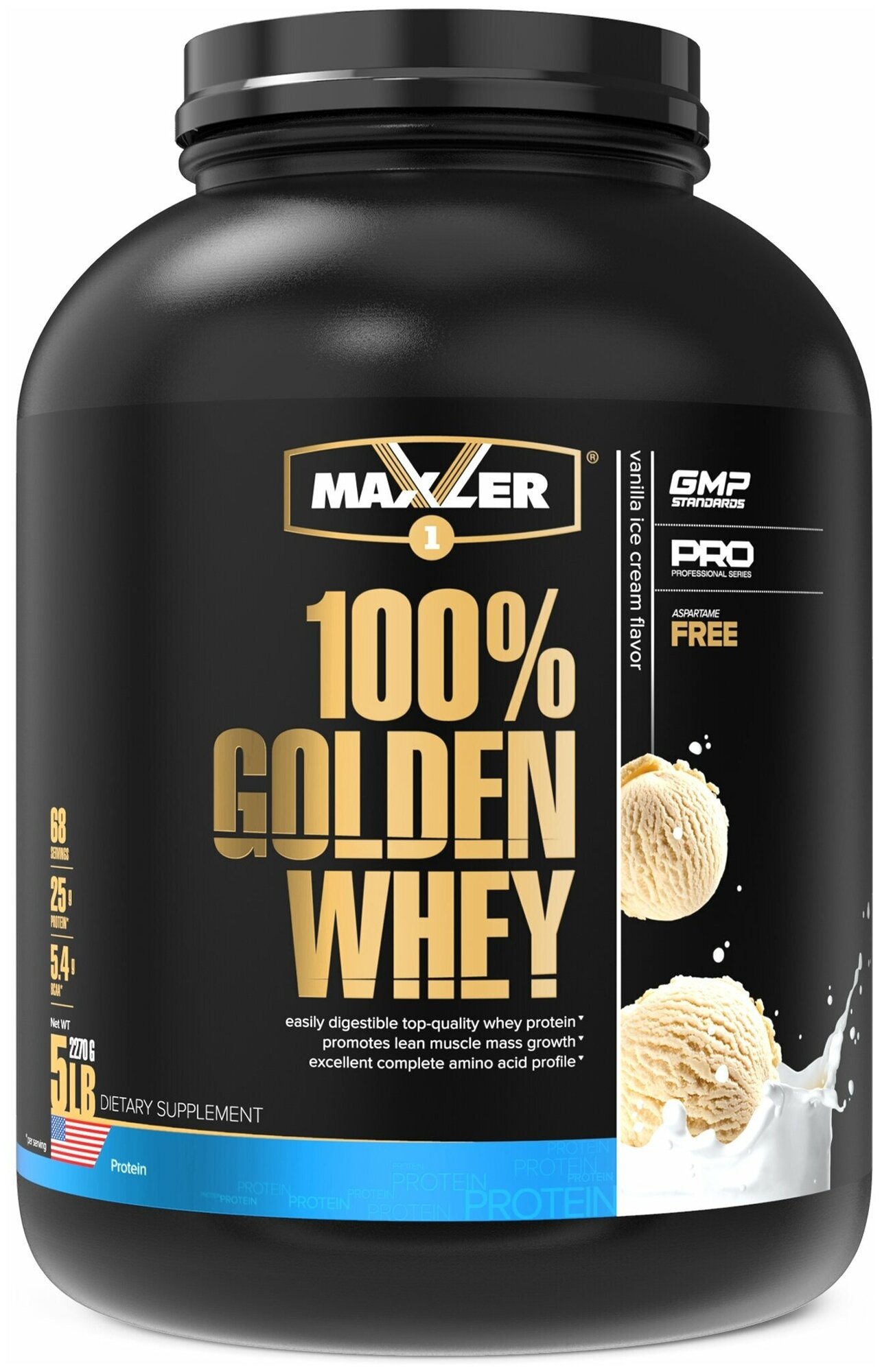 Сывороточный протеин Maxler 100% Golden Whey 2270 г (ванильное мороженое)