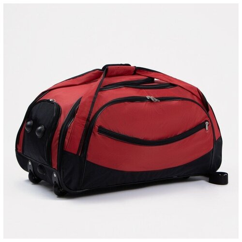 фото Зфтс сумка дорожная на колёсах, отдел на молнии, отдел для обуви, 3 наружных кармана, длинный ремень, цвет чёрный/красный