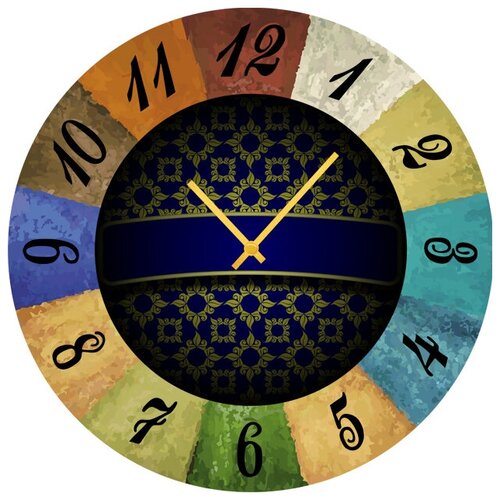 фото Svs настенные часы svs 3502131 сине-желтые узоры в яркой рамке