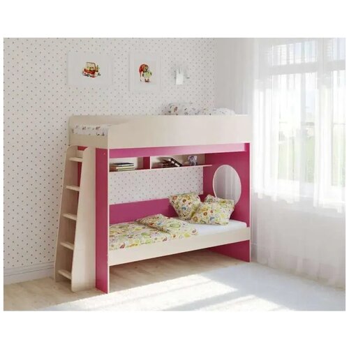 фото Adeta кровать двухъярусная сливка венге светлый/розовый