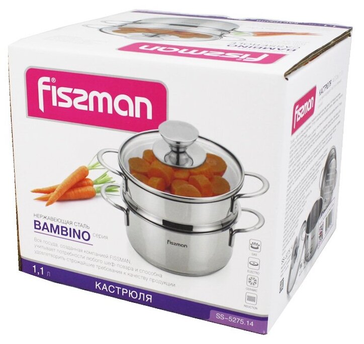 FISSMAN Мини кастрюля с пароваркой 14 см / 1,1 л Bambino