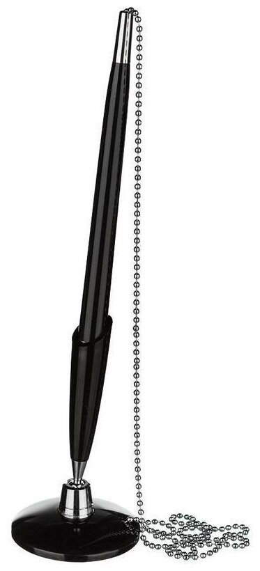 Ручка шариковая настольная Beifa (0.5мм, синий цвет чернил, в держателе с цепочкой, на липучке, корпус черный) 1шт. (KP1005)