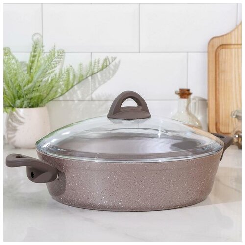Сотейник Papilla Wilma cappuccino granite, d=30 см, пластиковые ручки, стеклянная крышка, антипригарное покрытие, цвет бежевый