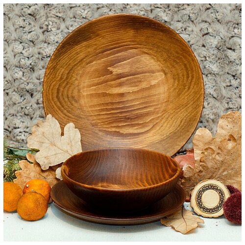 Набор тарелок из натуральной пихты Magistro, 3 шт, d=25 см, 20,5 см, 18 см, цвет коричневый