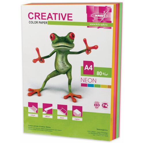 Бумага цветная CREATIVE color, А4, 80 г/ м 2 , 250 л., (5 цветов х 50 листов) микс неон, БНpr-250r