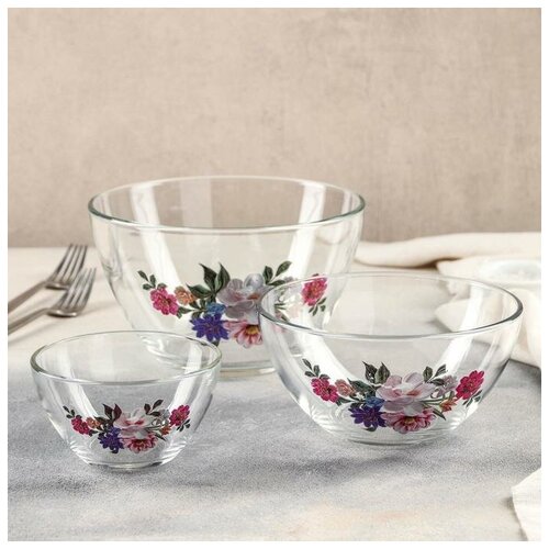 фото Набор салатников "цветущий сад", 3 шт: d=18.5/16/11 см ас-декор